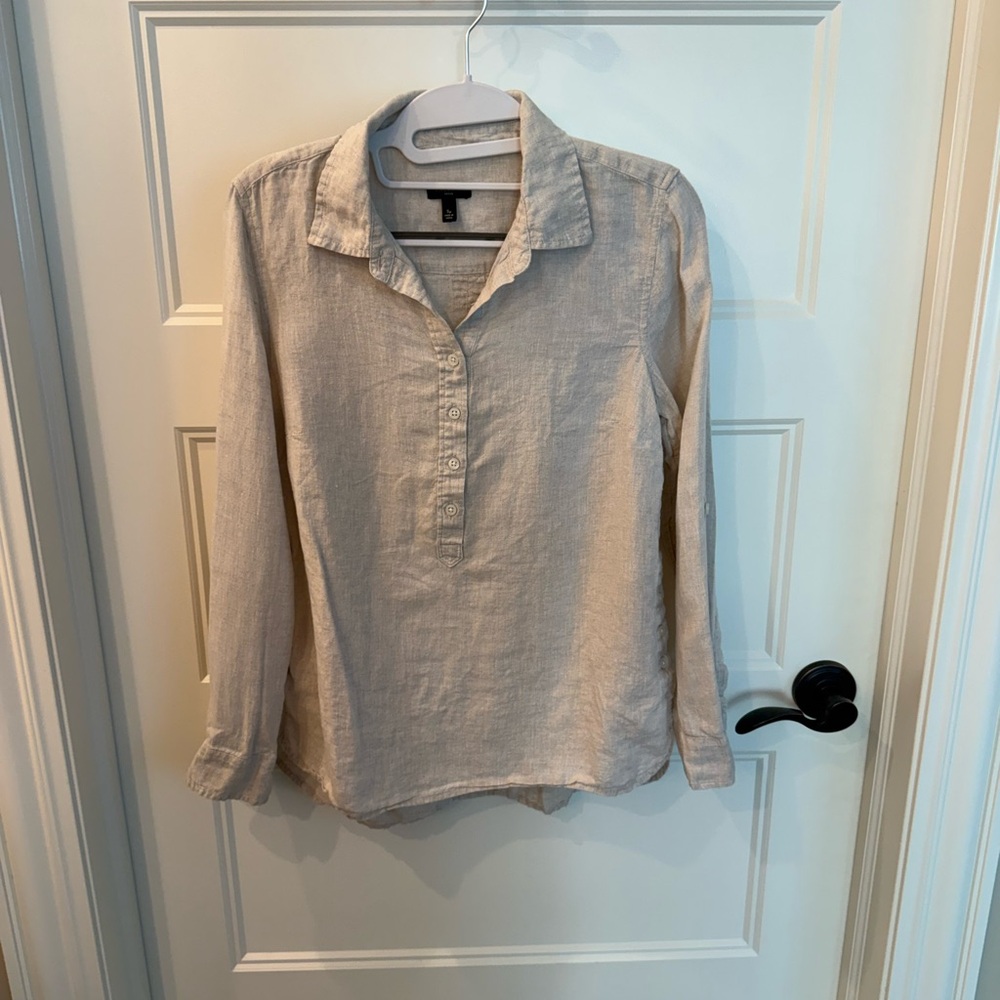 Talbots Beige Linen Button-Down Women's Shirt